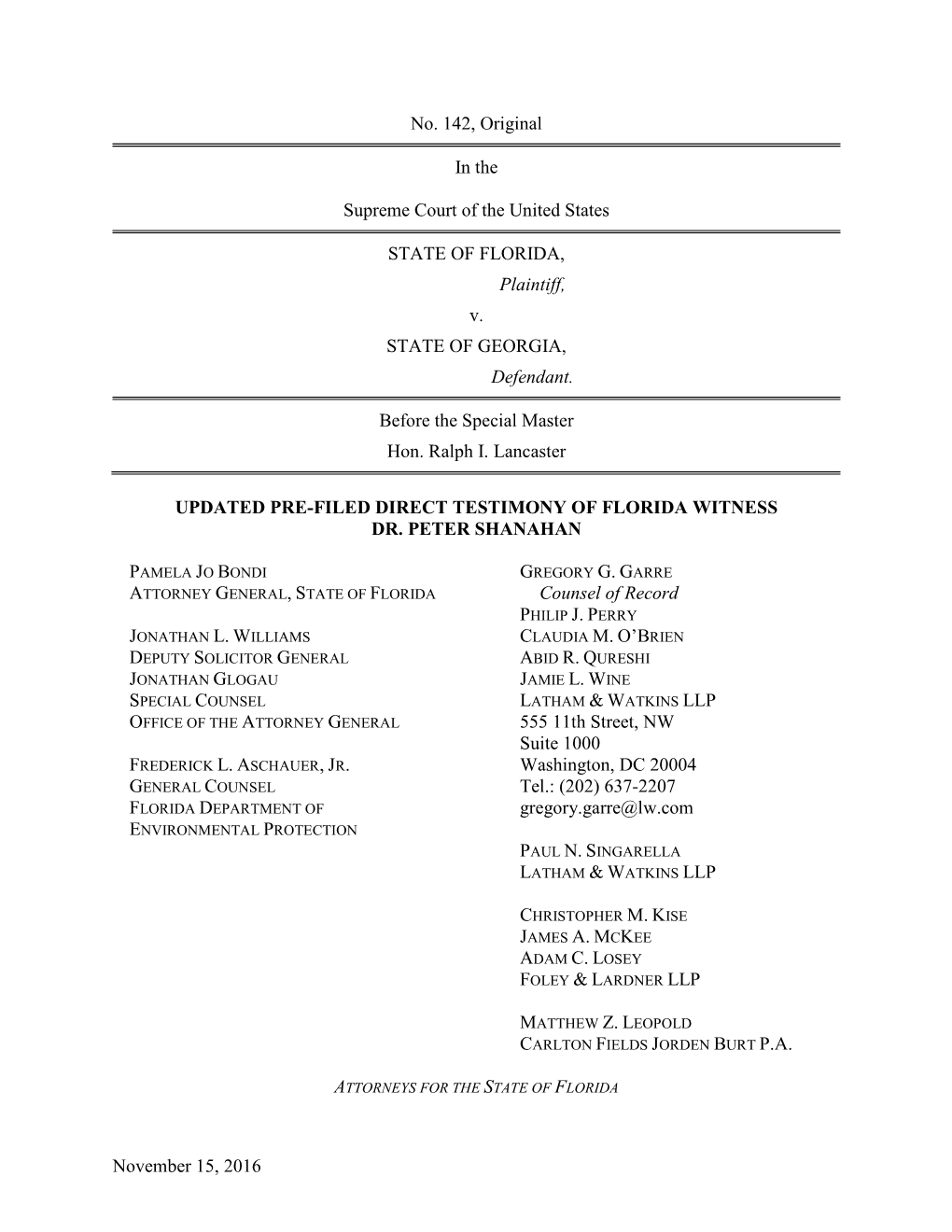 November 15, 2016 No. 142, Original in the Supreme Court of the United