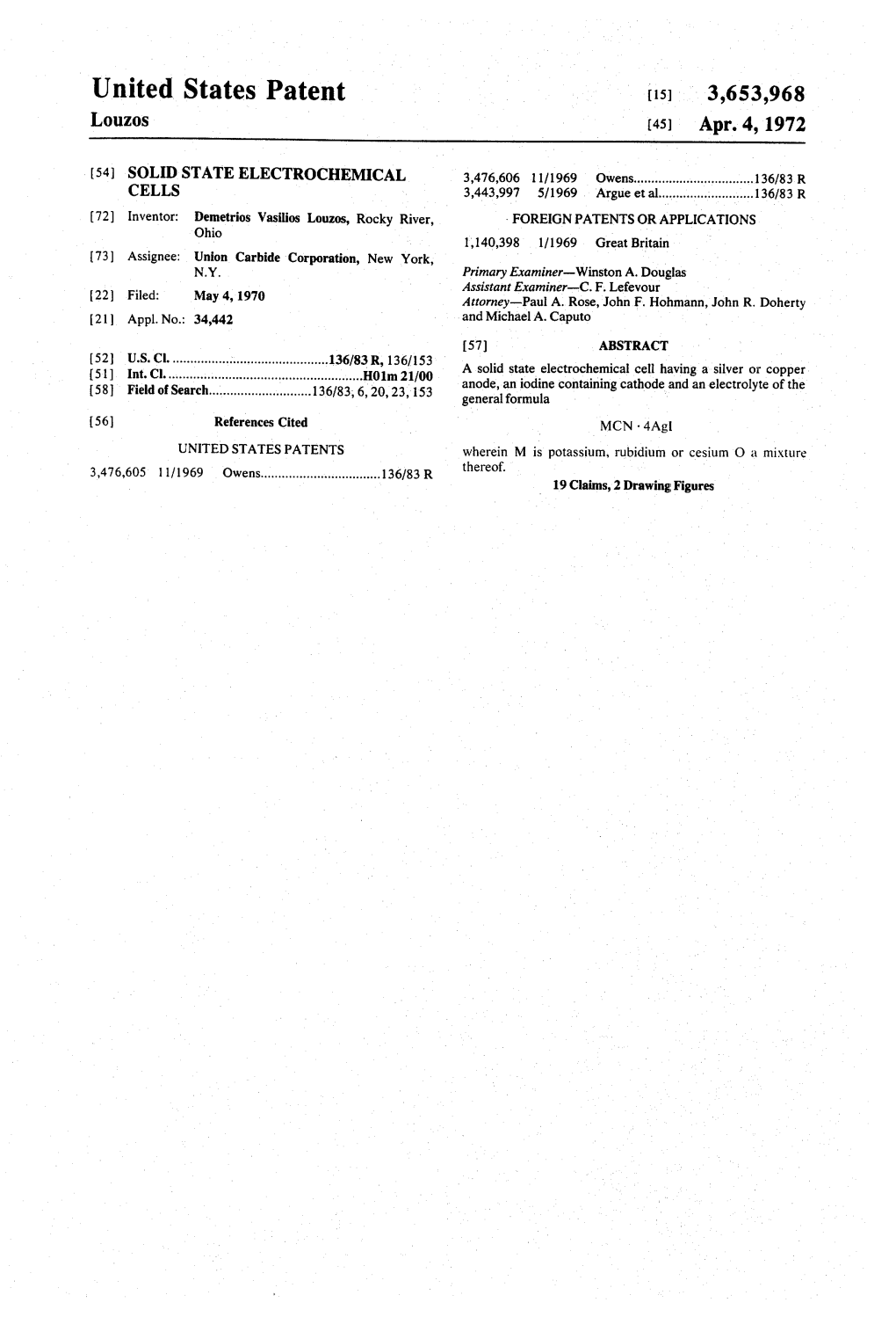 United States Patent (15) 3,653,968 Louzos (45) Apr