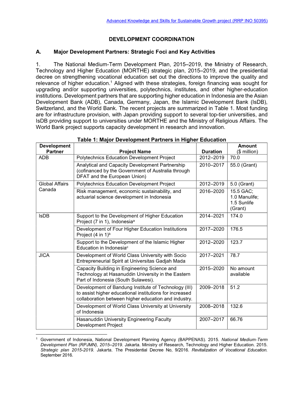 RRP: Development Coordination