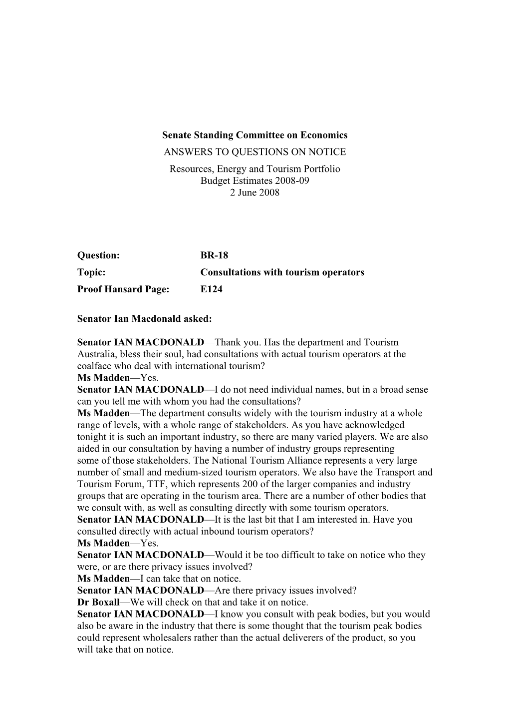 Resources, Energy and Tourism Portfolio: Budget Estimates 2008-09