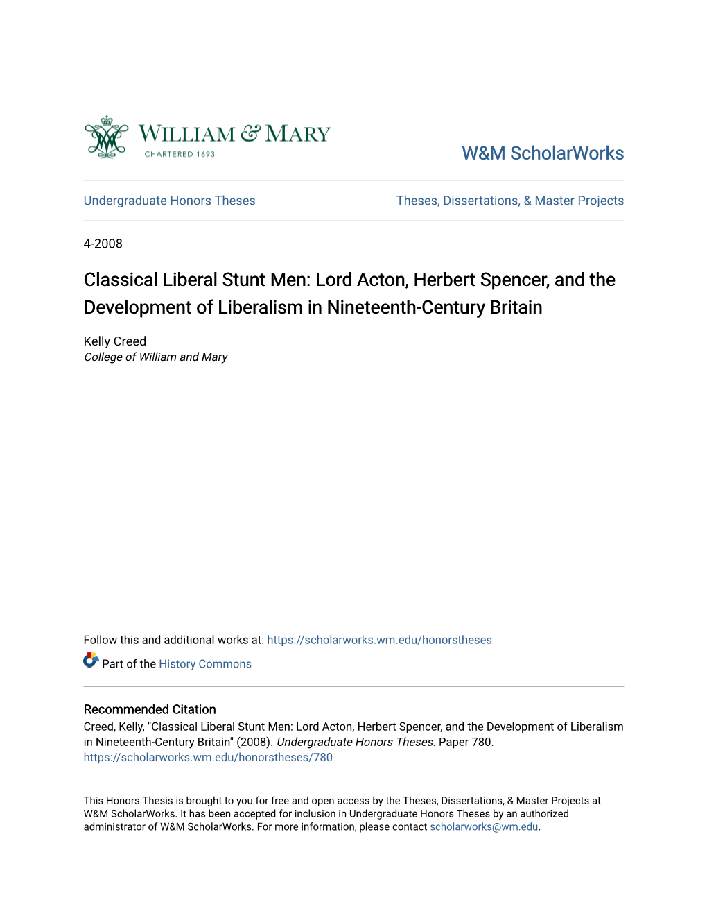 Classical Liberal Stunt Men: Lord Acton, Herbert Spencer, and the Development of Liberalism in Nineteenth-Century Britain