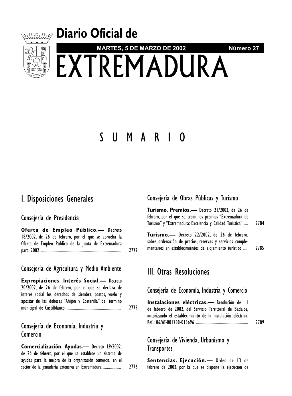 Diario Oficial De MARTES, 5 DE MARZO DE 2002 Número 27