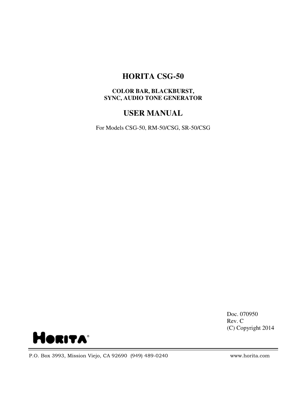 Horita Csg-50 User Manual