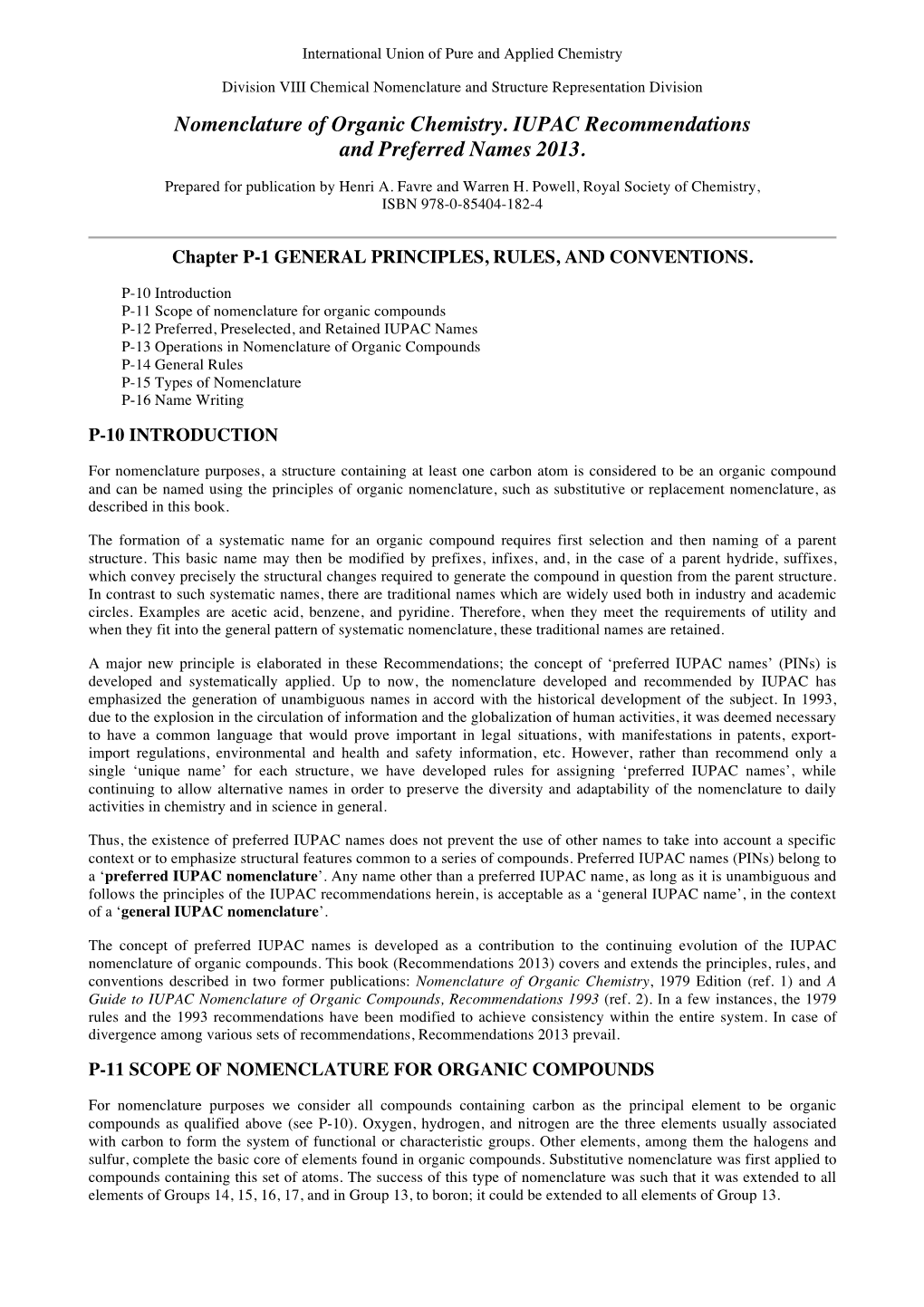 Nomenclature of Organic Chemistry. IUPAC Recommendations and Preferred Names 2013