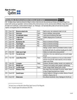 Films Refusés, Du Moins En Première Instance, Par La Censure 1937-1962 N.B