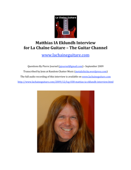 Matthias IA Eklundh Interview for La Chaîne Guitare – the Guitar Channel
