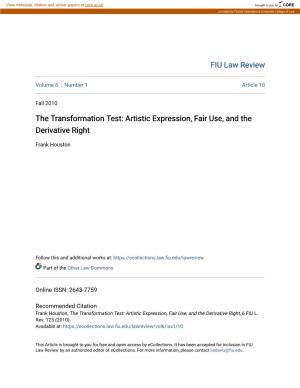 The Transformation Test: Artistic Expression, Fair Use, and the Derivative Right