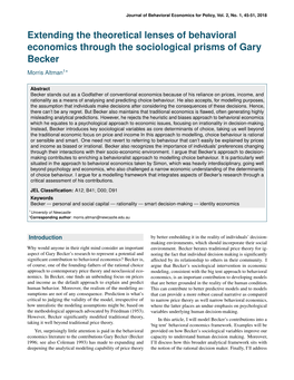 Extending the Theoretical Lenses of Behavioral Economics Through the Sociological Prisms of Gary Becker