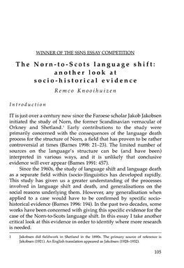 The Norn-To-Scots Language Shift: Another Look at Socio-Historical Evidence Remco Knooihuizen