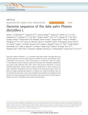 Genome Sequence of the Date Palm Phoenix Dactylifera L