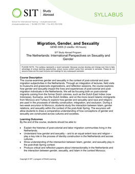 Migration, Gender, and Sexuality GEND 3005 (3 Credits / 45 Hours)