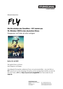 Die Revolution Des Tanzfilms – FLY Startet Am 14. Oktober 2021 in Den Deutschen Kinos Hauptposter Und Trailer Ab Sofort Verfügbar