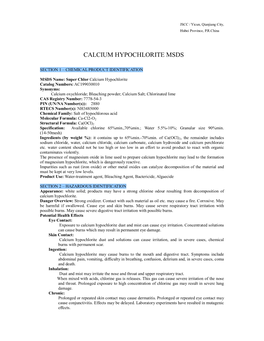 Calcium Hypochlorite Msds