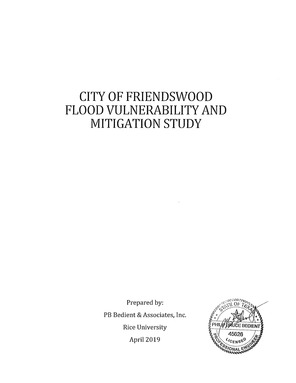 City of Friendswood Flood Vulnerability and Mitigation Study