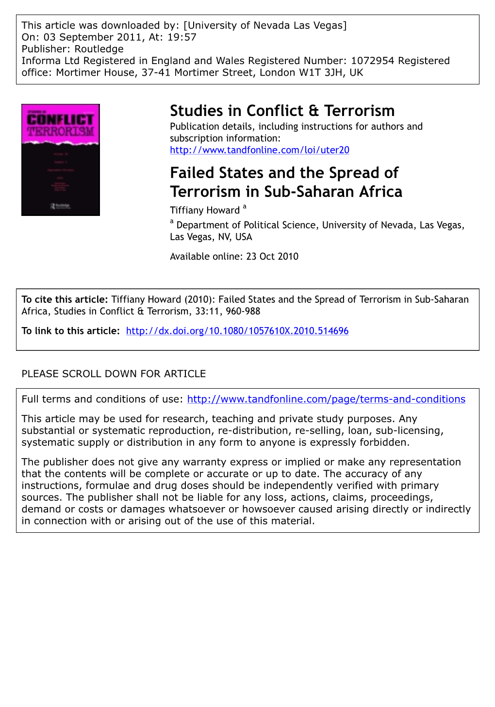 Failed States and the Spread of Terrorism in Sub-Saharan Africa