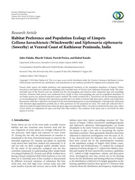 Habitat Preference and Population Ecology of Limpets Cellana