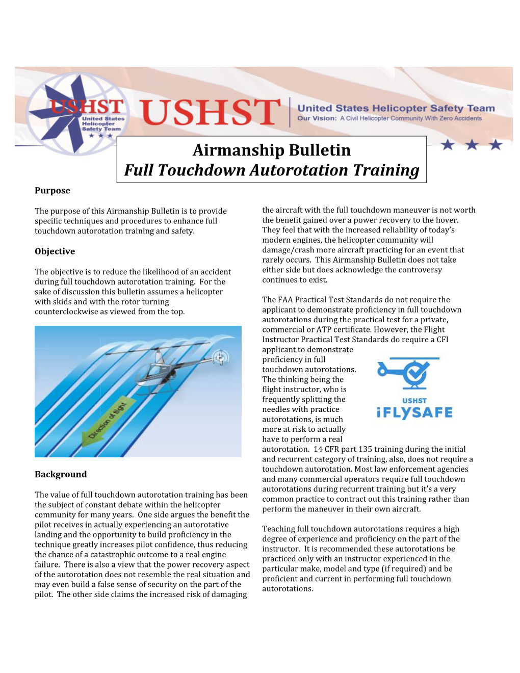 Airmanship Bulletin Full Touchdown Autorotation Training Purpose