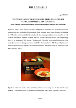 The Peninsula Tokyo Has Partnered with Ippudo to Offer an Exclusive In