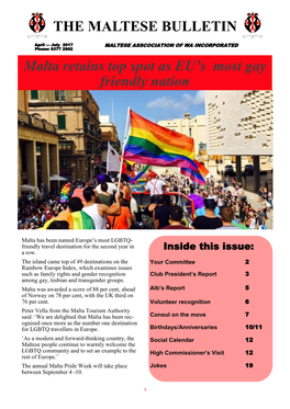 Malta Retains Top Spot As EU's Most Gay Friendly Nation the MALTESE
