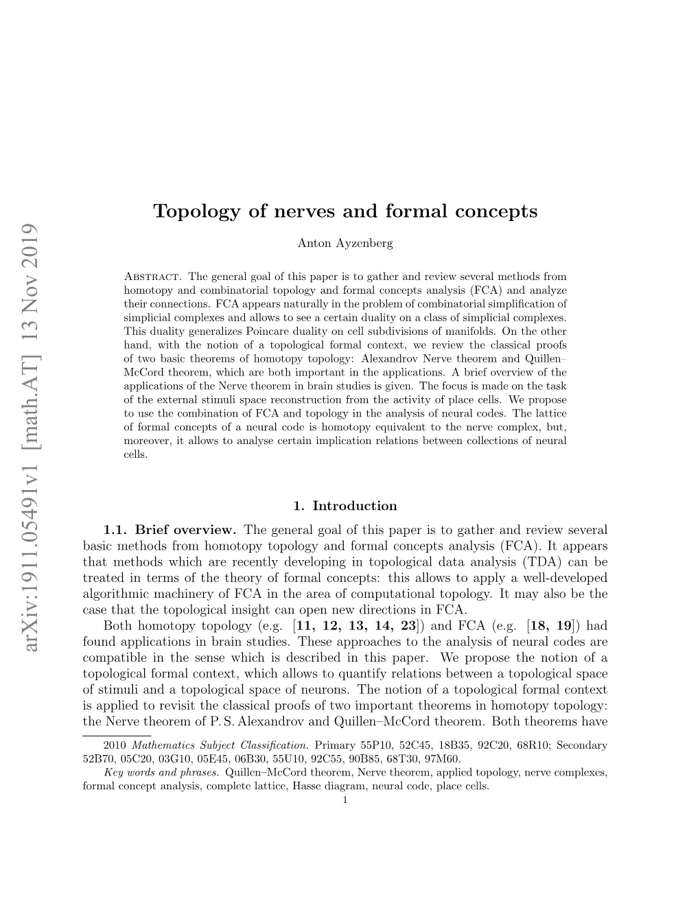 Topology of Nerves and Formal Concepts