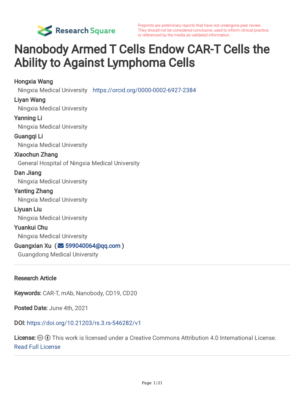 Nanobody Armed T Cells Endow CAR-T Cells the Ability to Against Lymphoma Cells
