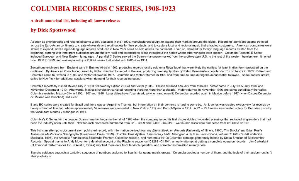 Columbia Records C Series, 1908-1923