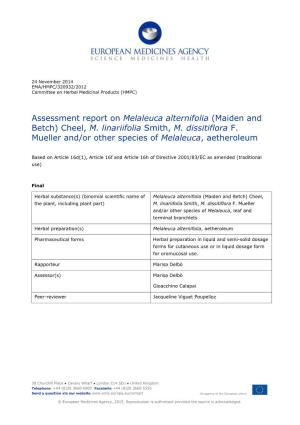 Assessment Report on Melaleuca Alternifolia (Maiden and Betch) Cheel, M