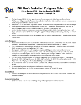 Pitt Men's Basketball Postgame Notes