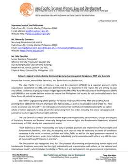 27 September 2019 Supreme Court of the Philippines Padre Faura St., Ermita, Manila, Philippines 1000 E-Mail Address