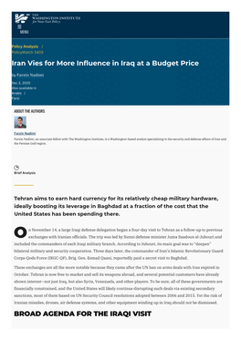 Iran Vies for More Influence in Iraq at a Budget Price by Farzin Nadimi