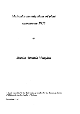 Molecular Investigations of Plant Cytochrome P450