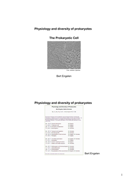 The Prokaryotic Cell Physiology and Diversity of Prokaryotes Physiology