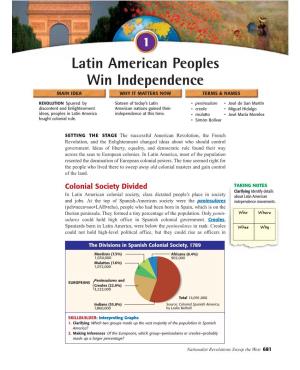 Latin American Peoples Win Independence MAIN IDEA WHY IT MATTERS NOW TERMS & NAMES