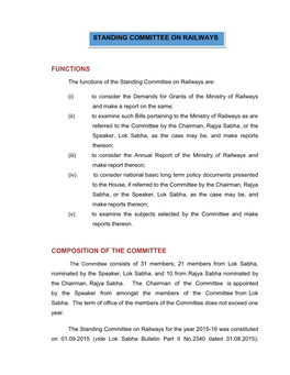Functions Composition of the Committee Standing Committee on Railways