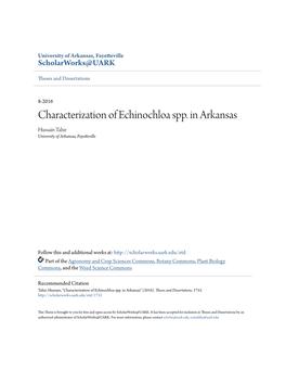 Characterization of Echinochloa Spp. in Arkansas Hussain Tahir University of Arkansas, Fayetteville