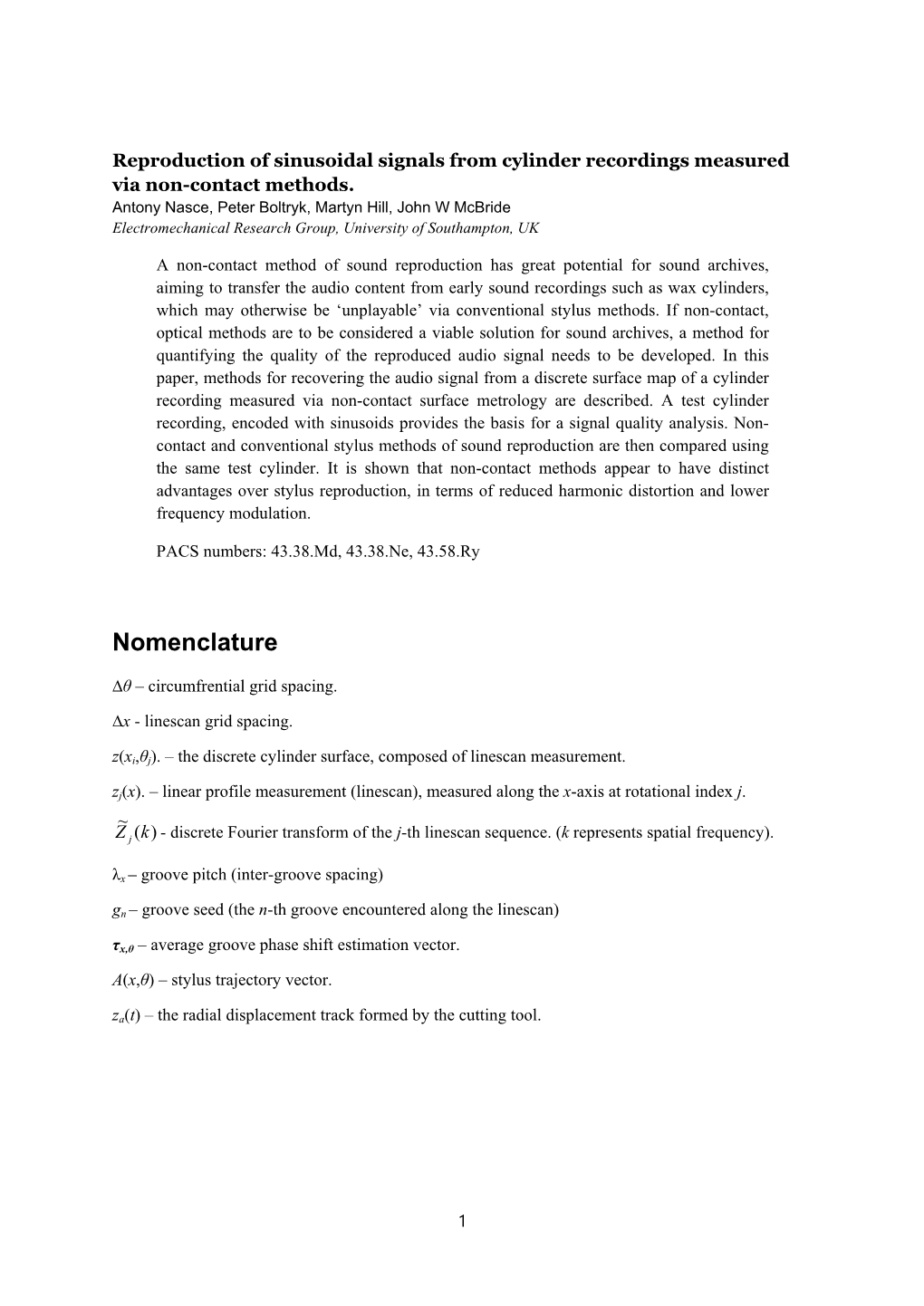 Reproduction of Sinusoidal Signals from Cylinder Recordings Measured Via Non-Contact Methods