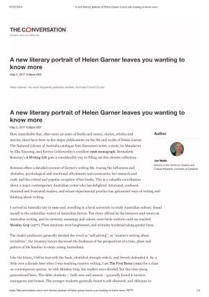 Articles and Author Movies, There Have Been So Few Major Publications on the Life and Works of Helen Garner