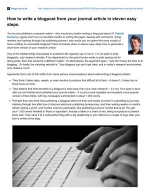 How to Write a Blogpost from Your Journal Article in Eleven Easy Steps