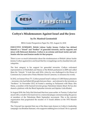 Corbyn's Misdemeanors Against Israel and the Jews
