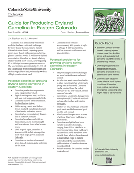 Guide for Producing Dryland Camelina in Eastern Colorado Fact Sheet No