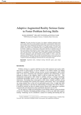 Adaptive Augmented Reality Serious Game to Foster Problem Solving Skills