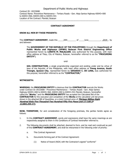 Department of Public Works and Highways Contract ID: 19CC0080 Contract Name: Preventive Maintenance – Tertiary Roads - Gen