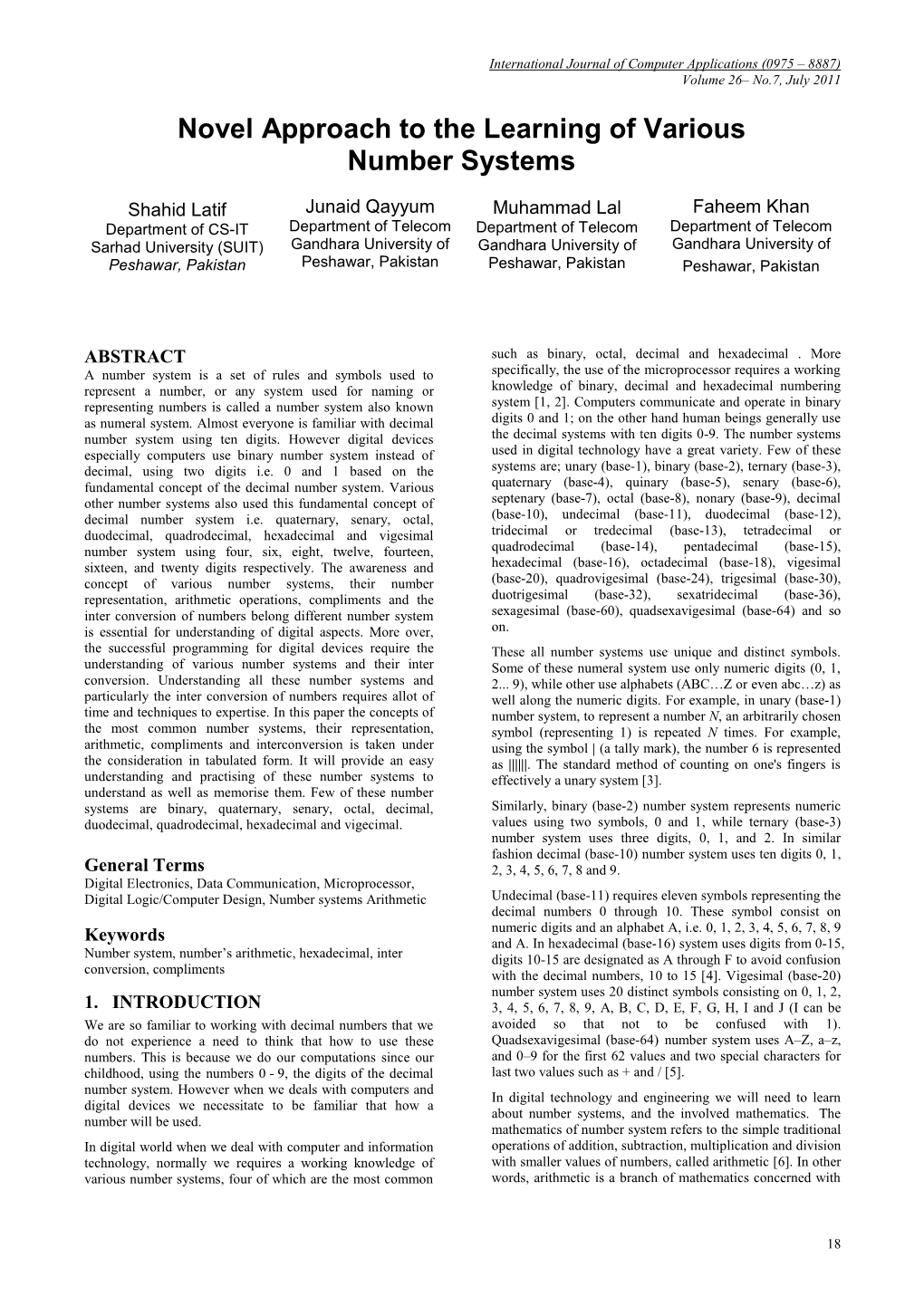 Novel Approach to the Learning of Various Number Systems