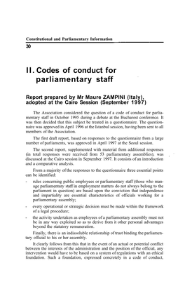 Codes of Conduct for Parliamentary Staff