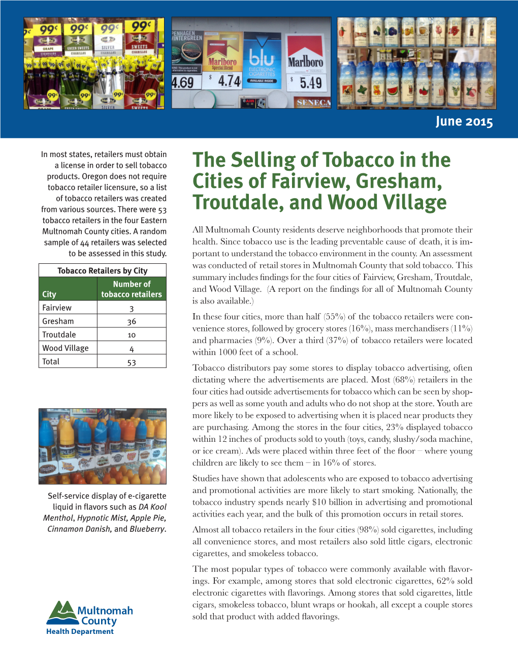 The Selling of Tobacco in the Cities of Fairview, Gresham, Troutdale, And