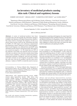 An Inventory of Medicinal Products Causing Skin Rash: Clinical and Regulatory Lessons