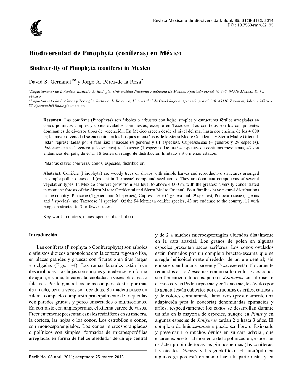 Biodiversidad De Pinophyta (Coníferas) En México