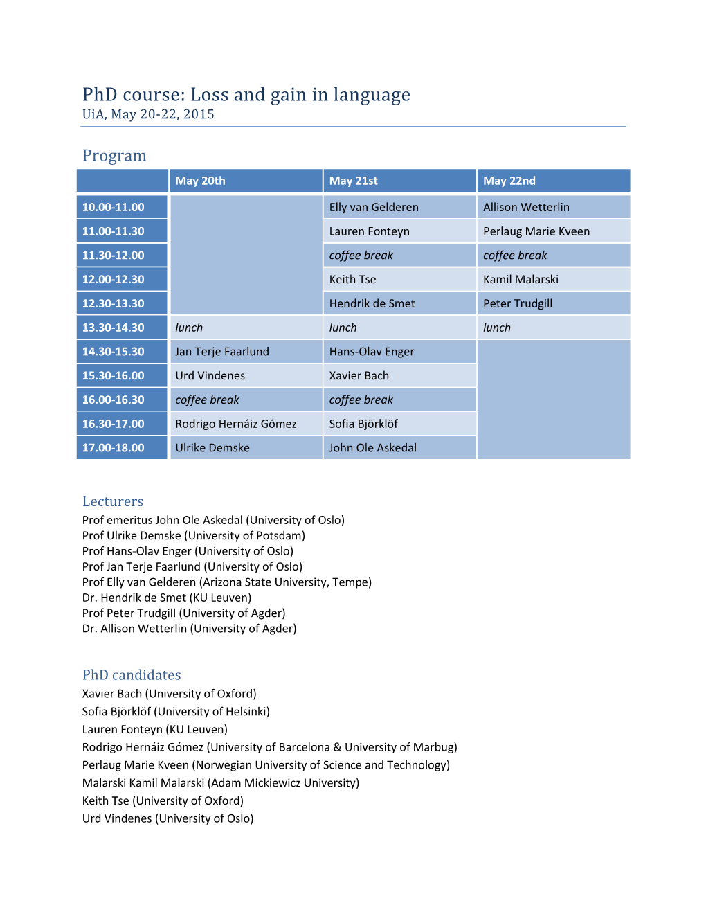 Loss and Gain in Language Uia, May 20-22, 2015