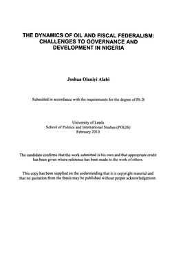 The Dynamics of Oil and Fiscal Federalism: Challenges to Governance and Development in Nigeria