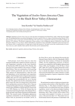 The Vegetation of Isoëto-Nano-Juncetea Class in the Sluch River Valley (Ukraine)